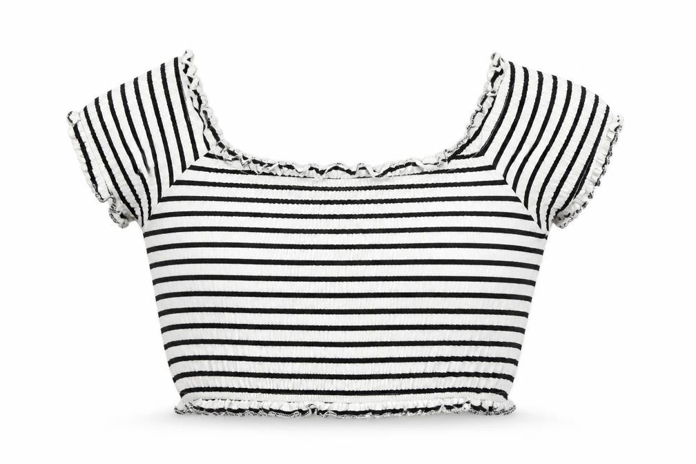 New Look Womens White Striped Cotton Cropped Tank Size 8 Off the Shoulder