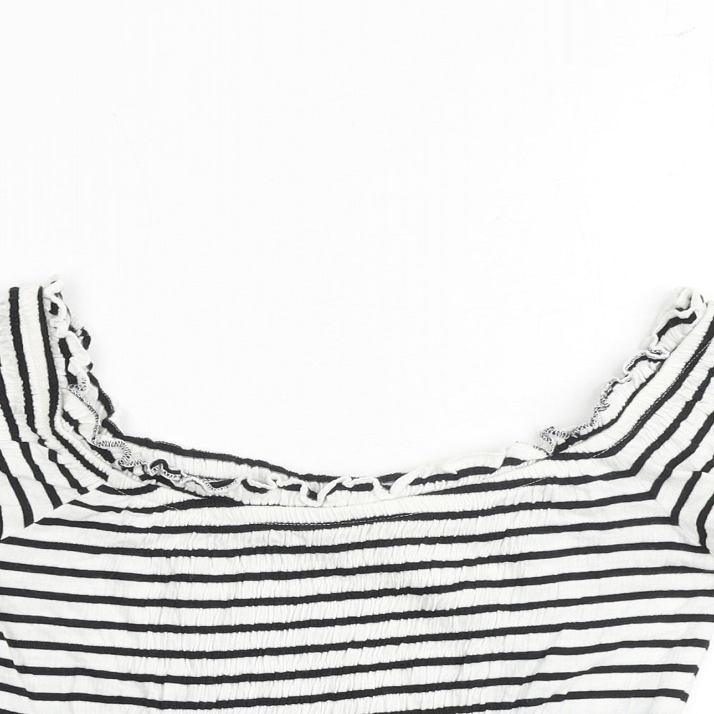 New Look Womens White Striped Cotton Cropped Tank Size 8 Off the Shoulder