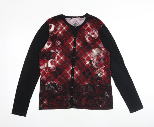 Betty Barclay Womens Multicoloured Round Neck Argyle/Diamond Viscose Cardigan Jumper Size 14