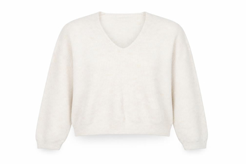 Mango Womens Ivory V-Neck Acrylic Pullover Jumper Size XS