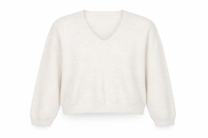 Mango Womens Ivory V-Neck Acrylic Pullover Jumper Size XS