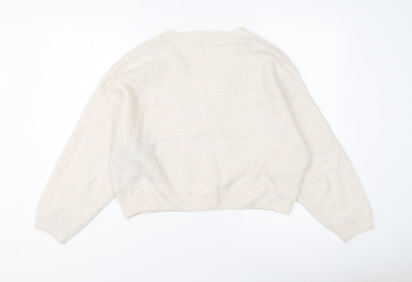 Mango Womens Ivory V-Neck Acrylic Pullover Jumper Size XS