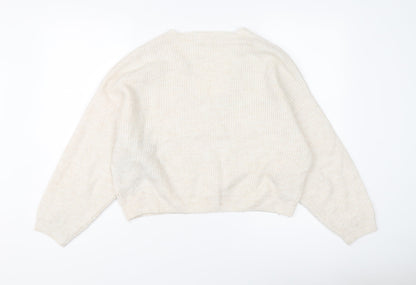 Mango Womens Ivory V-Neck Acrylic Pullover Jumper Size XS