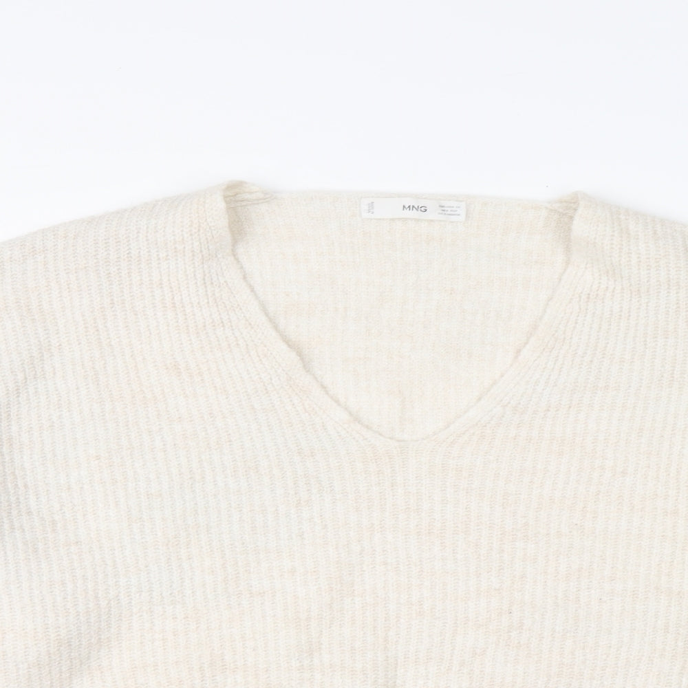 Mango Womens Ivory V-Neck Acrylic Pullover Jumper Size XS