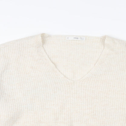 Mango Womens Ivory V-Neck Acrylic Pullover Jumper Size XS