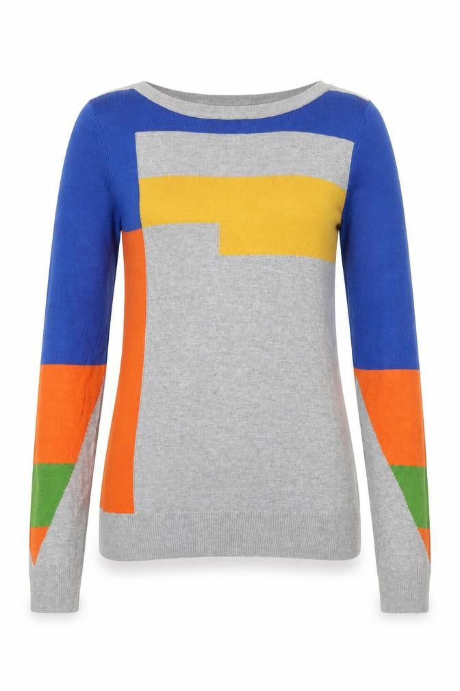 Carry Young Womens Multicoloured Round Neck Geometric Viscose Pullover Jumper Size S