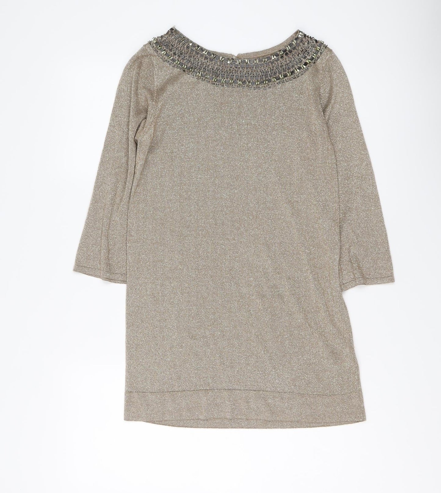 Marks and Spencer Womens Gold Round Neck Viscose Tunic Jumper Size 14