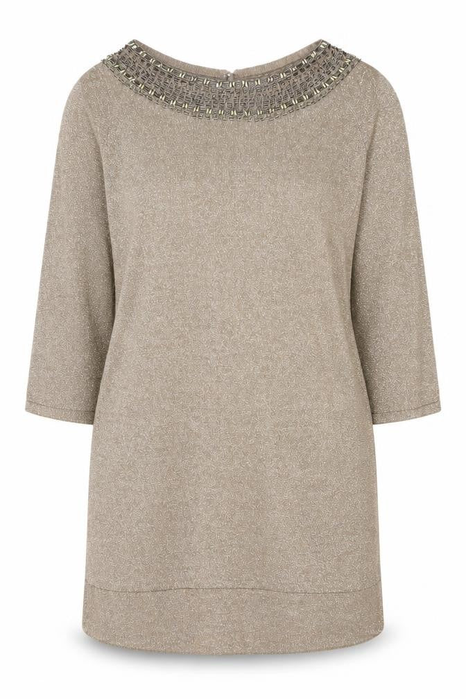 Marks & Spencer Womens Gold Round Neck Viscose Tunic Jumper Size 14