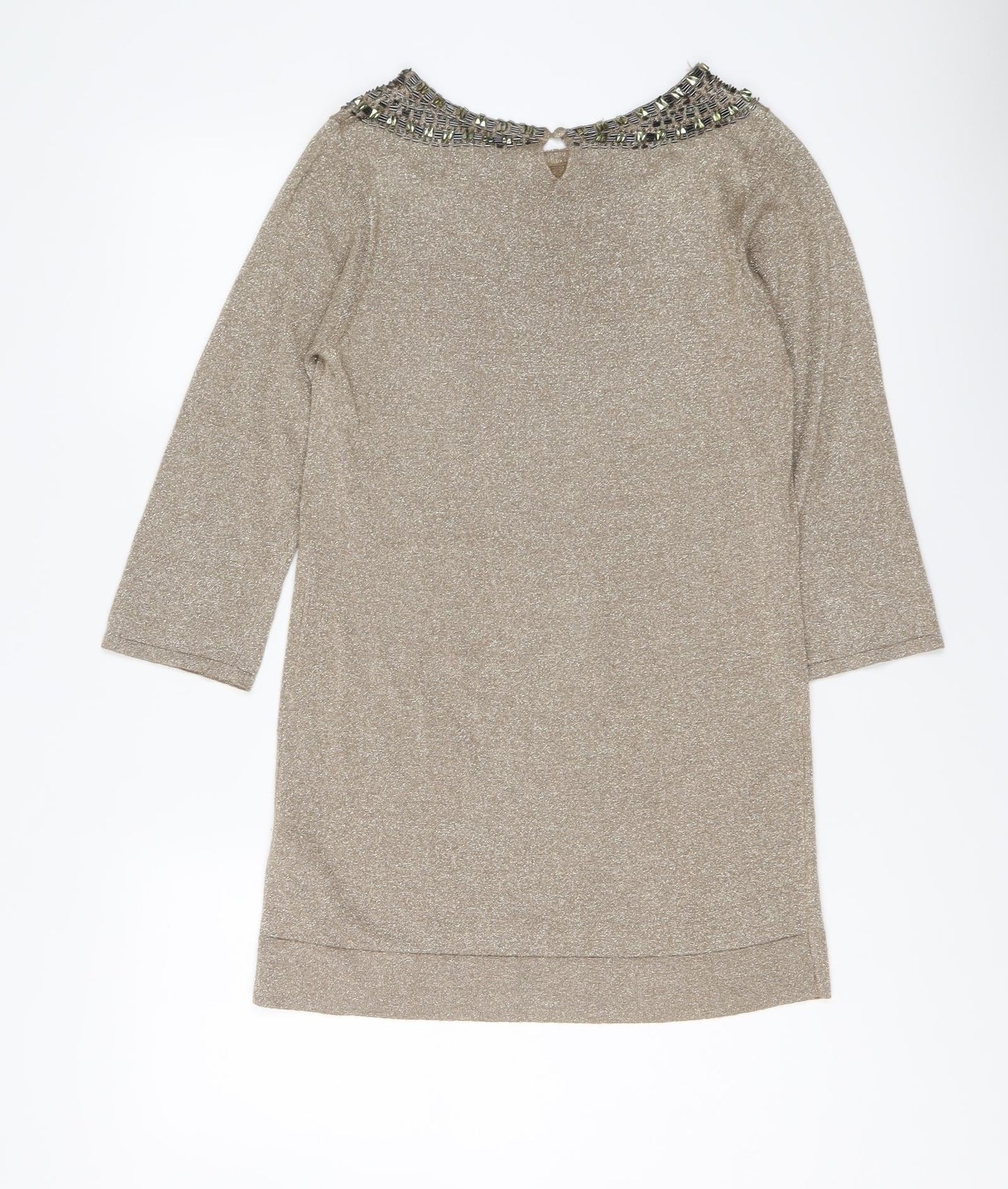 Marks and Spencer Womens Gold Round Neck Viscose Tunic Jumper Size 14