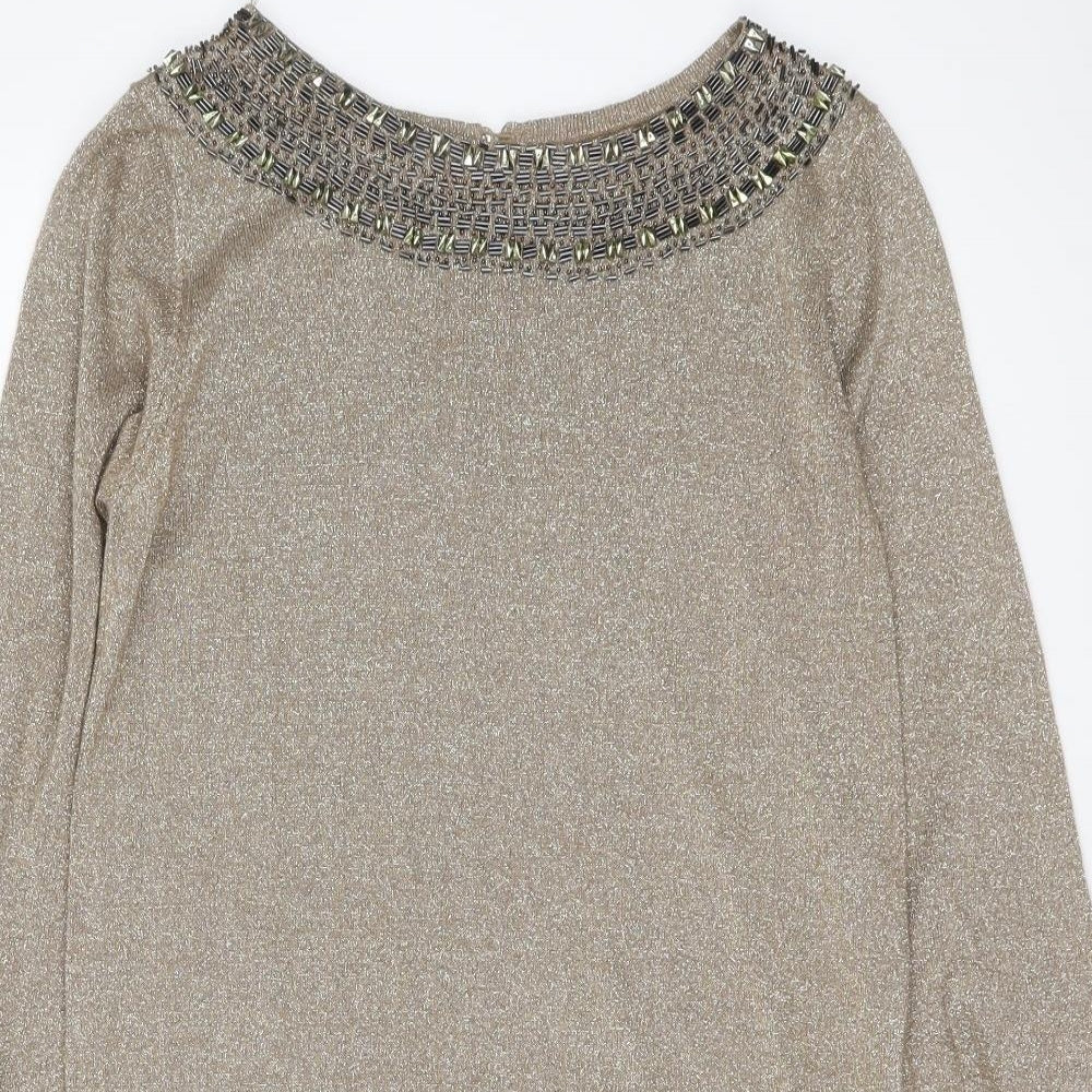 Marks and Spencer Womens Gold Round Neck Viscose Tunic Jumper Size 14