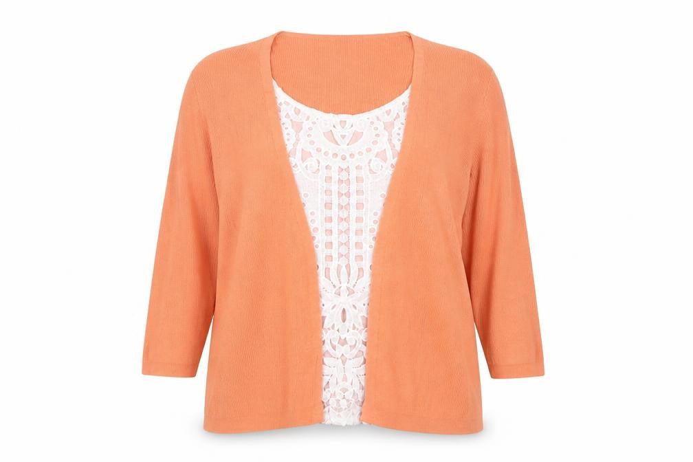 Classics Womens Orange Round Neck Viscose Pullover Jumper Size 18 - Cardigan Effect