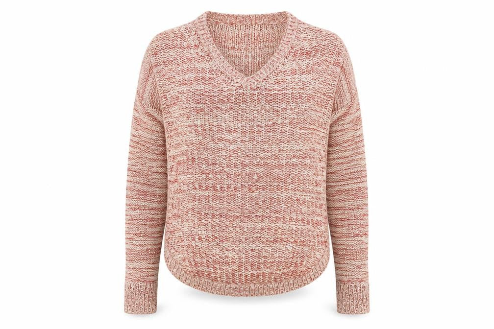 Marks & Spencer Womens Red V-Neck Acrylic Pullover Jumper Size 8