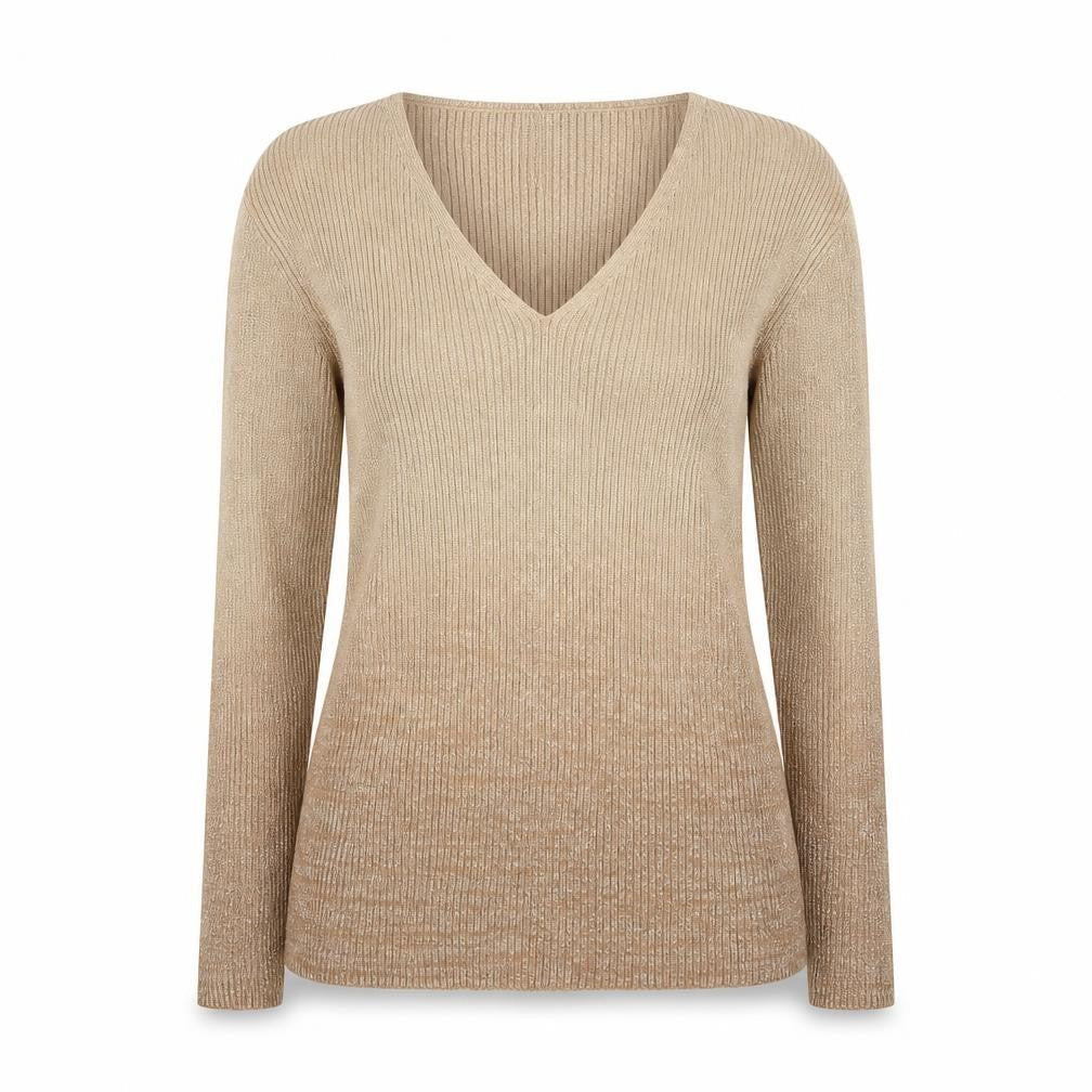 Emerco Womens Gold V-Neck Cotton Pullover Jumper Size 8