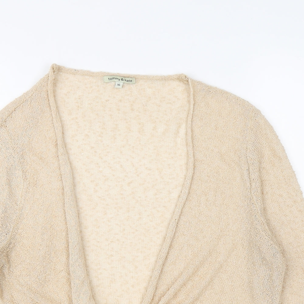 Tommy & Kate Womens Beige V-Neck Acrylic Cardigan Jumper Size 16 - Knot Front