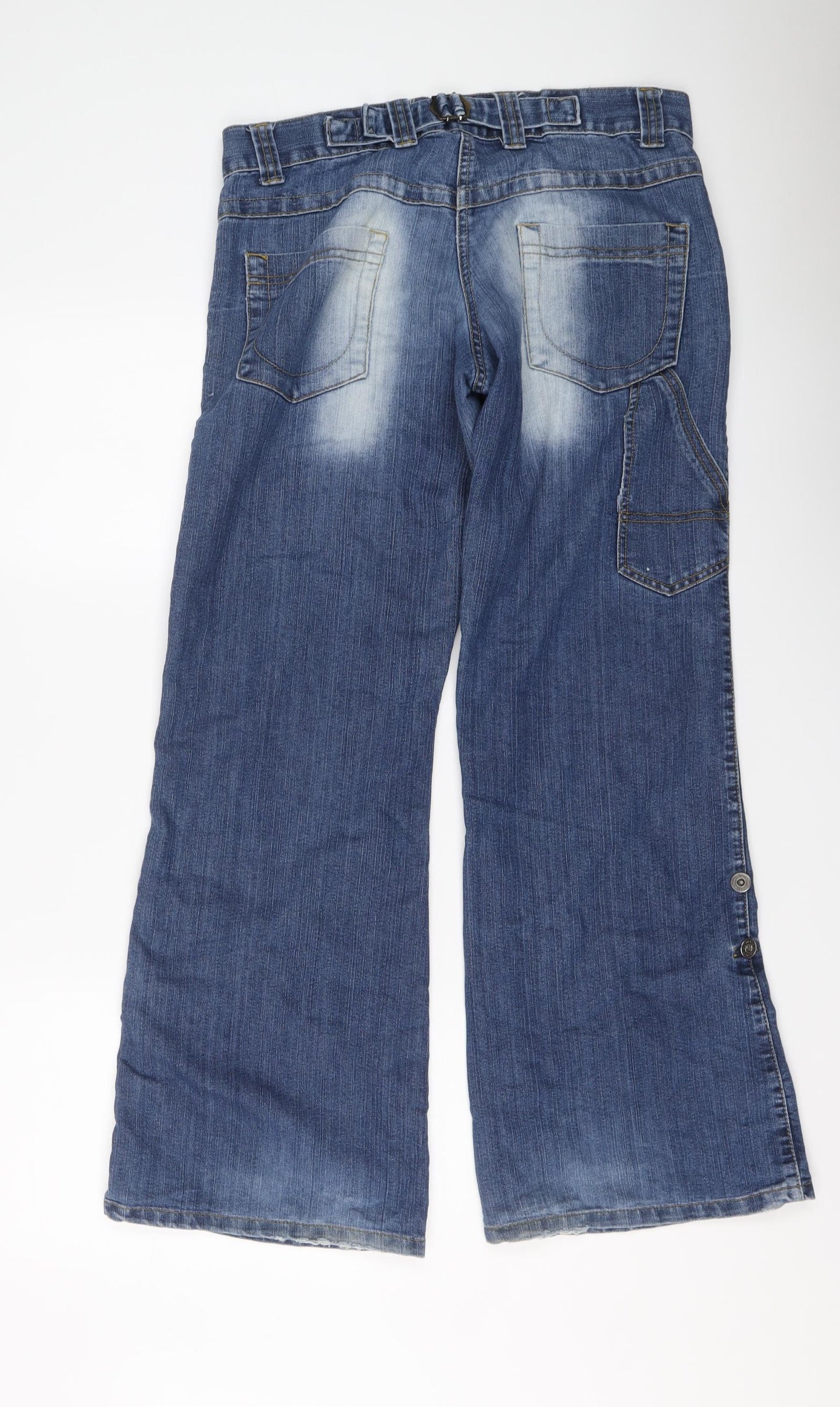 E-vie Womens Blue Cotton Wide-Leg Jeans Size 12 L31 in Regular Button