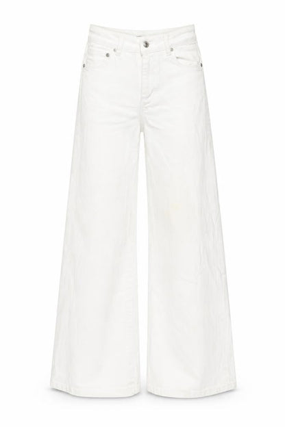 Mango Womens Ivory Cotton Wide-Leg Jeans Size 6 L25 in Regular Button