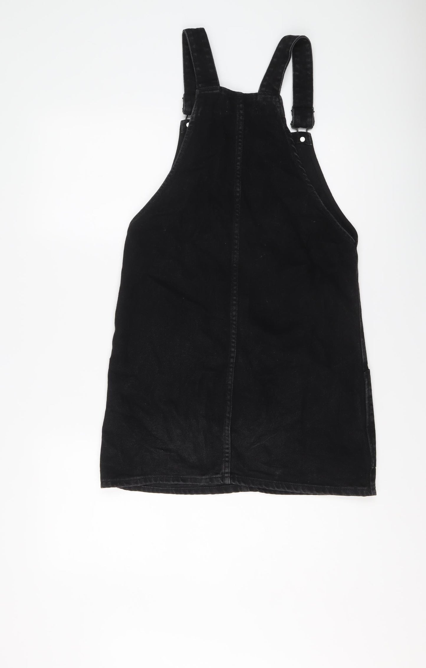 New Look Womens Black Cotton Pinafore/Dungaree Dress Size 6 Square Neck Buckle