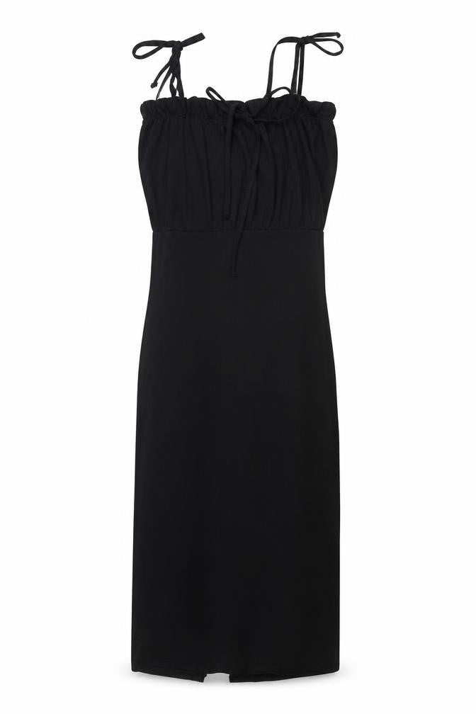 PRETTYLITTLETHING Womens Black Polyester Slip Dress Size 4 Square Neck Tie