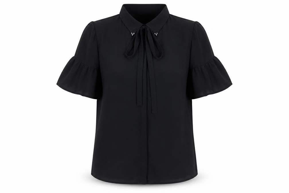 Koton Womens Black Polyester Basic Blouse Size 6 Collared