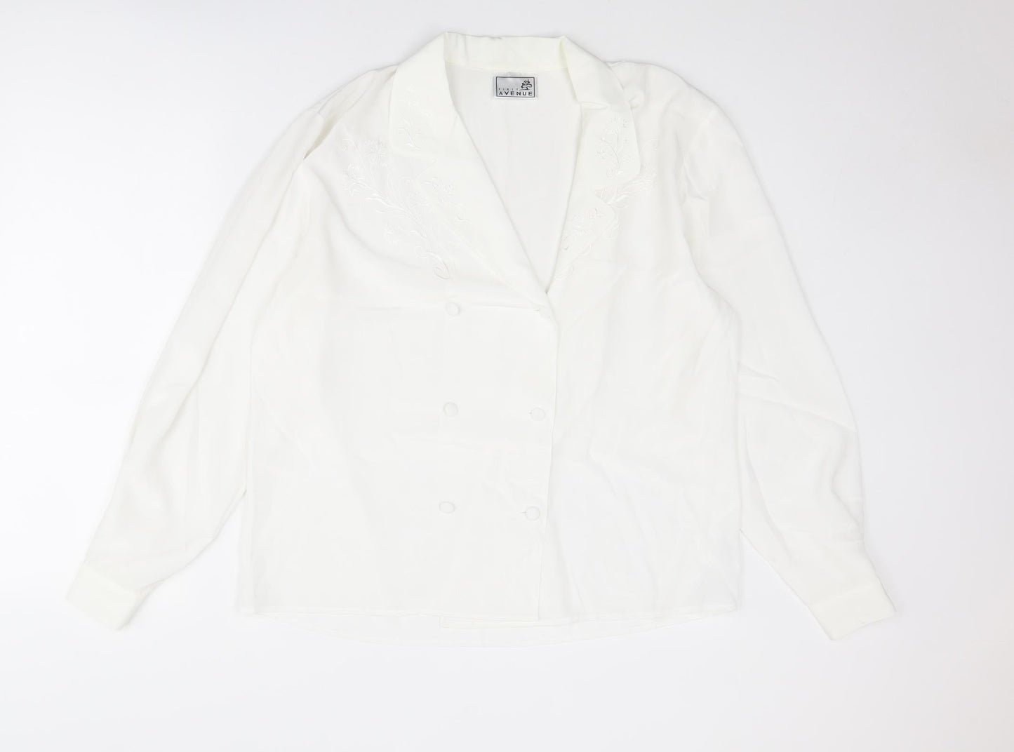 First Avenue Womens White Polyester Basic Button-Up Size 16 Collared