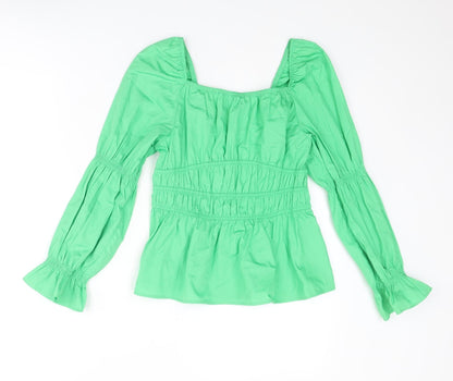 Marks & Spencer Womens Green Cotton Basic Blouse Size 8 Square Neck