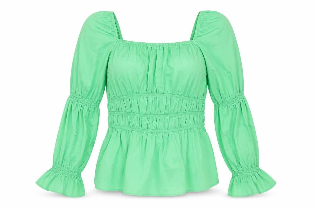 Marks & Spencer Womens Green Cotton Basic Blouse Size 8 Square Neck