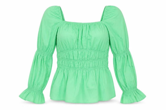 Marks and Spencer Womens Green Cotton Basic Blouse Size 8 Square Neck