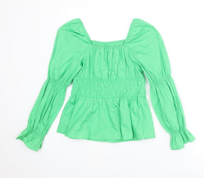 Marks & Spencer Womens Green Cotton Basic Blouse Size 8 Square Neck