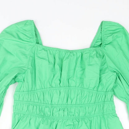 Marks & Spencer Womens Green Cotton Basic Blouse Size 8 Square Neck