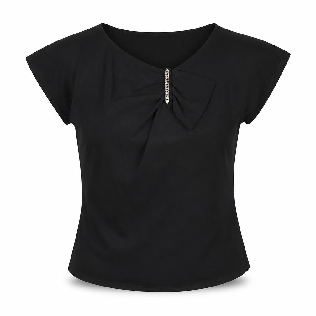 Country Casuals Womens Black Polyester Basic Blouse Size S Round Neck