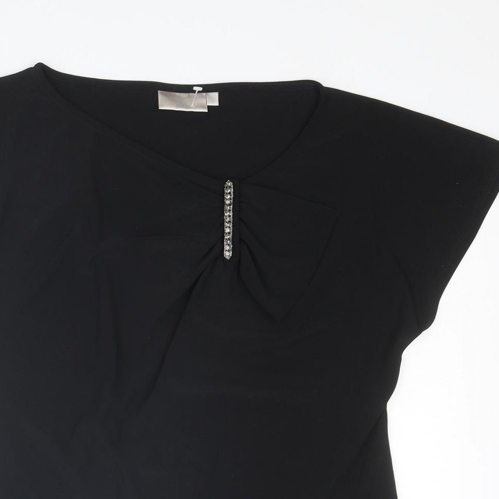 Country Casuals Womens Black Polyester Basic Blouse Size S Round Neck
