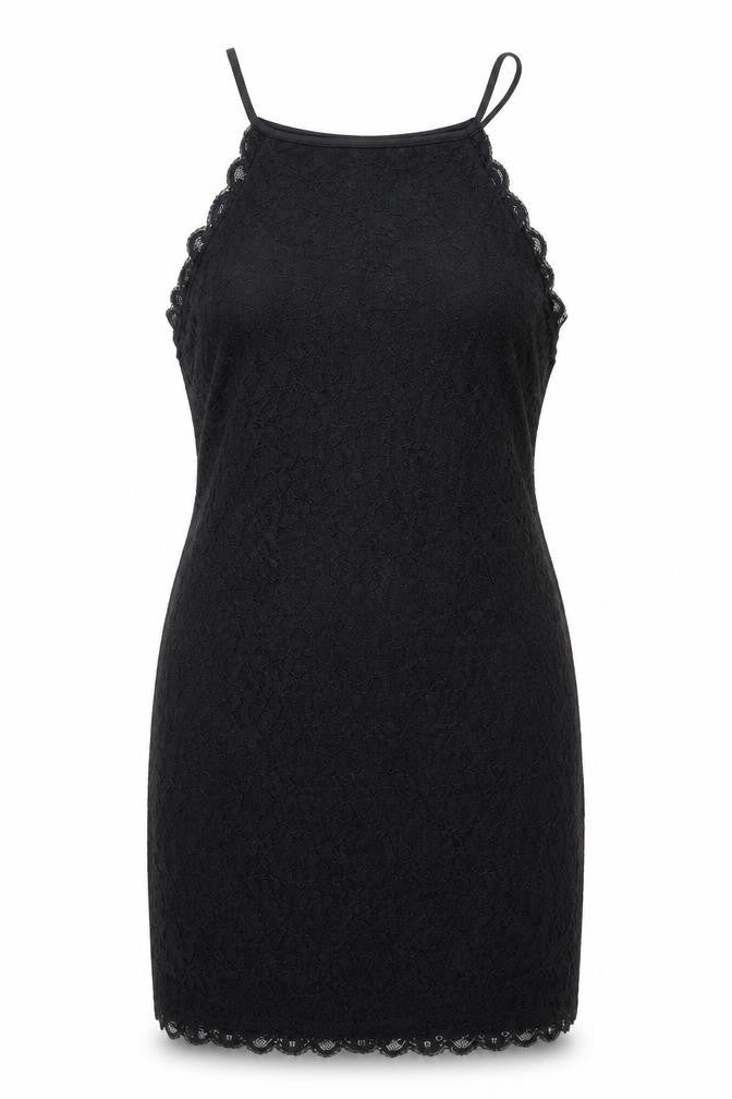 New Look Womens Black Geometric Nylon Slip Dress Size 12 Round Neck Pullover