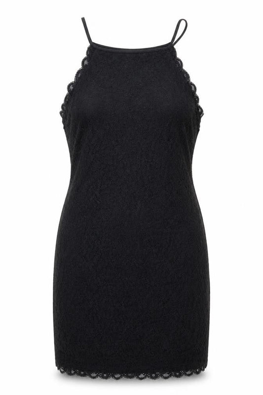 New Look Womens Black Geometric Nylon Slip Dress Size 12 Round Neck Pullover