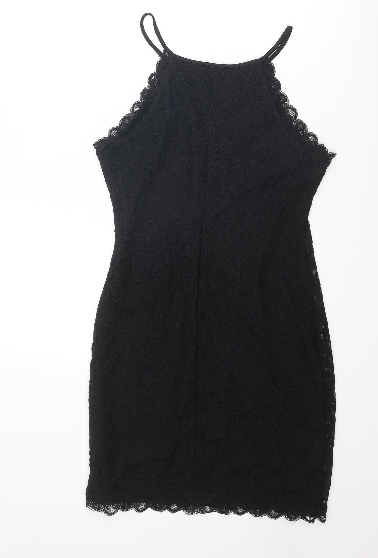 New Look Womens Black Geometric Nylon Slip Dress Size 12 Round Neck Pullover