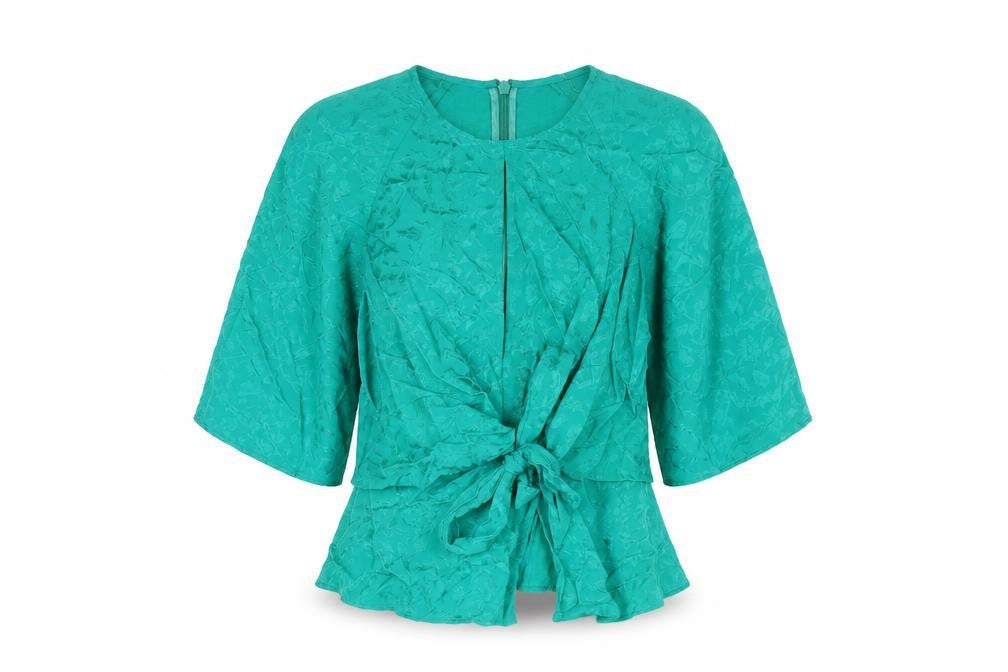 Topshop Womens Green Geometric Polyester Basic Blouse Size 6 Round Neck