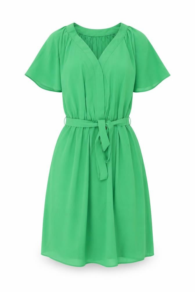 H&M Womens Green Polyester A-Line Size XS V-Neck Button