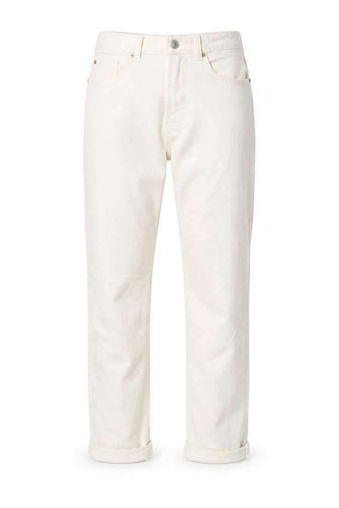 Denim & Co. Womens Ivory Cotton Straight Jeans Size 8 Regular Zip