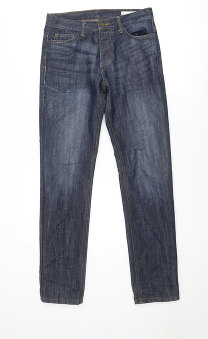 Additional front view of Denim & Co. men’s blue cotton straight jeans, size 30, in regular button