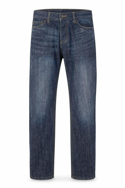 Front view of Denim & Co. men’s blue cotton straight jeans, size 30, in regular button