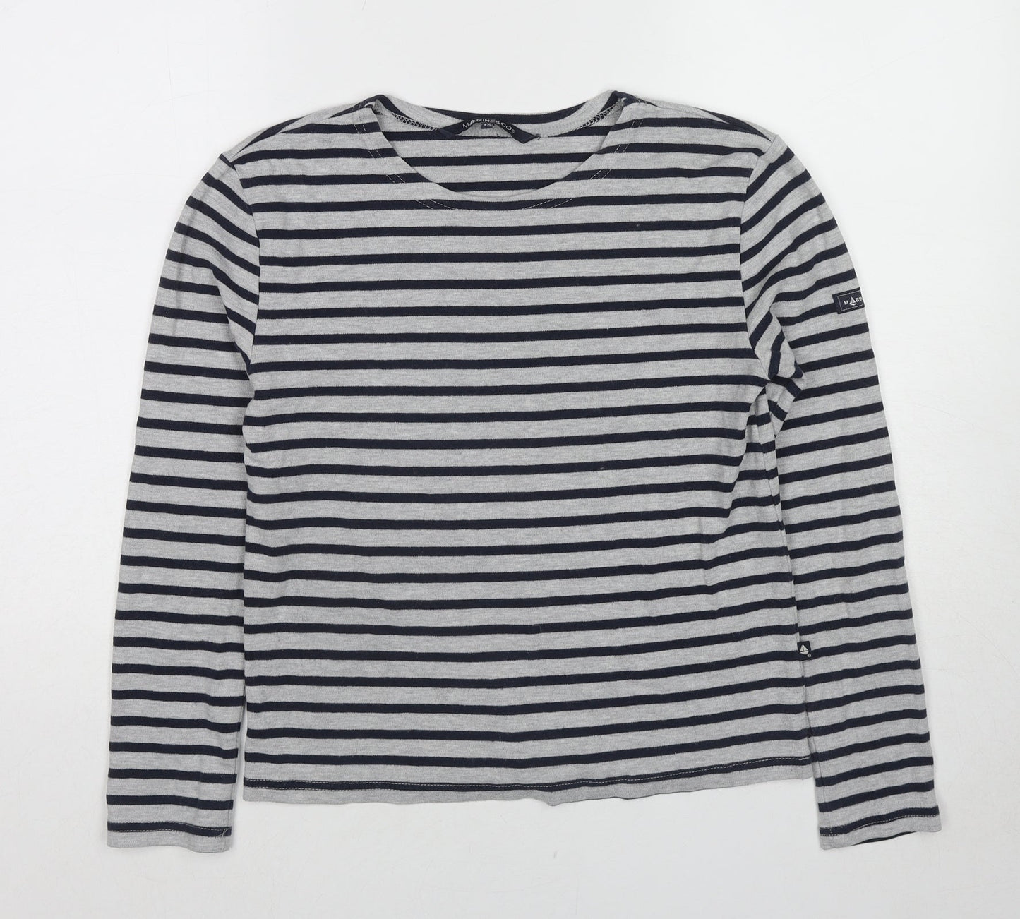 Marine&Co Womens Grey Striped Cotton Basic T-Shirt Size 12 Round Neck