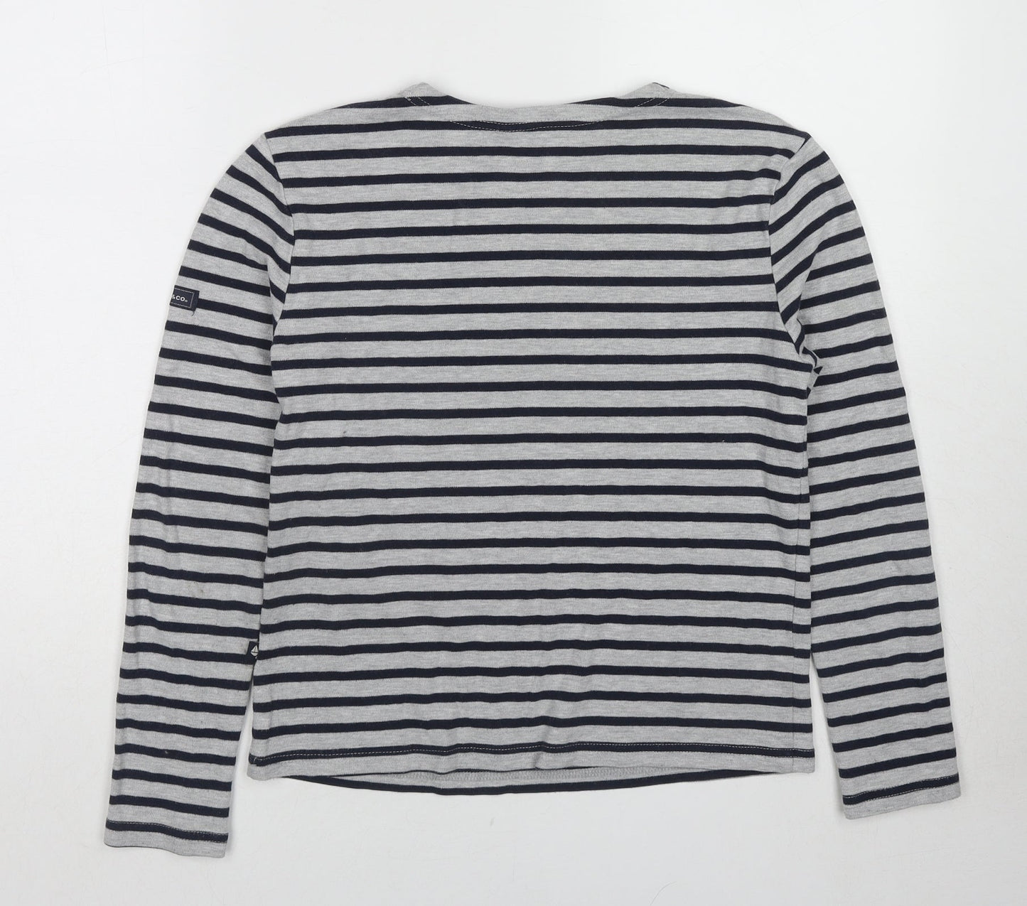 Marine&Co Womens Grey Striped Cotton Basic T-Shirt Size 12 Round Neck
