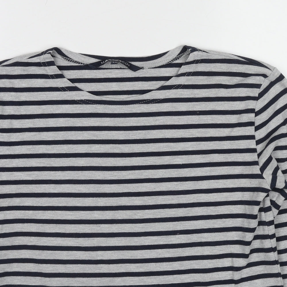 Marine&Co Womens Grey Striped Cotton Basic T-Shirt Size 12 Round Neck