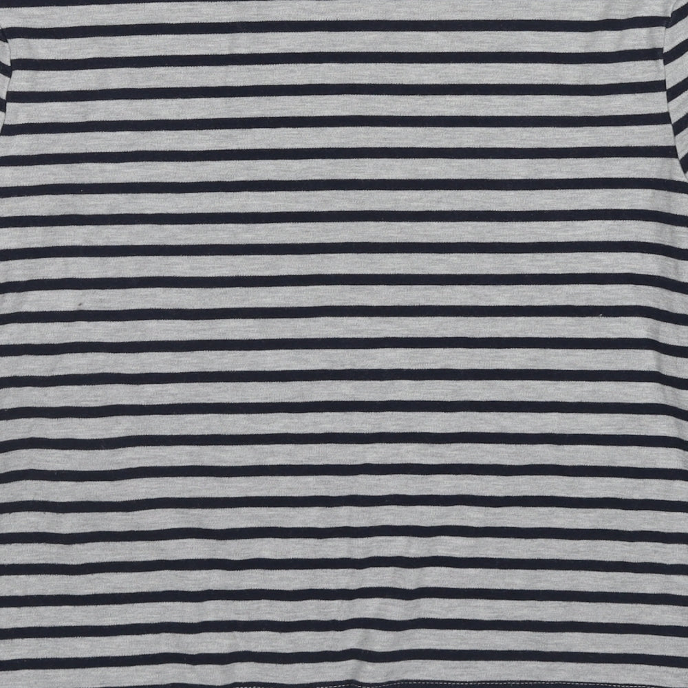 Marine&Co Womens Grey Striped Cotton Basic T-Shirt Size 12 Round Neck