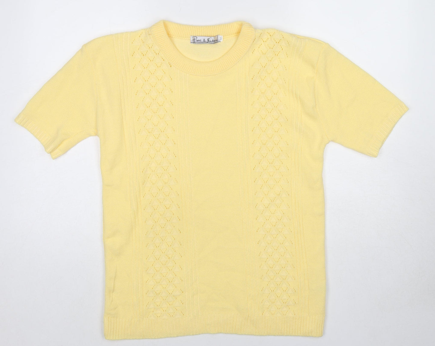 Pure & Natural Womens Yellow Round Neck Acrylic Pullover Jumper Size M - Size M-L