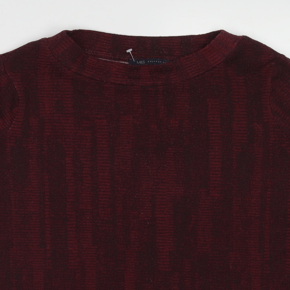 Marks and Spencer Womens Red Round Neck Geometric Polyester Pullover Jumper Size 16