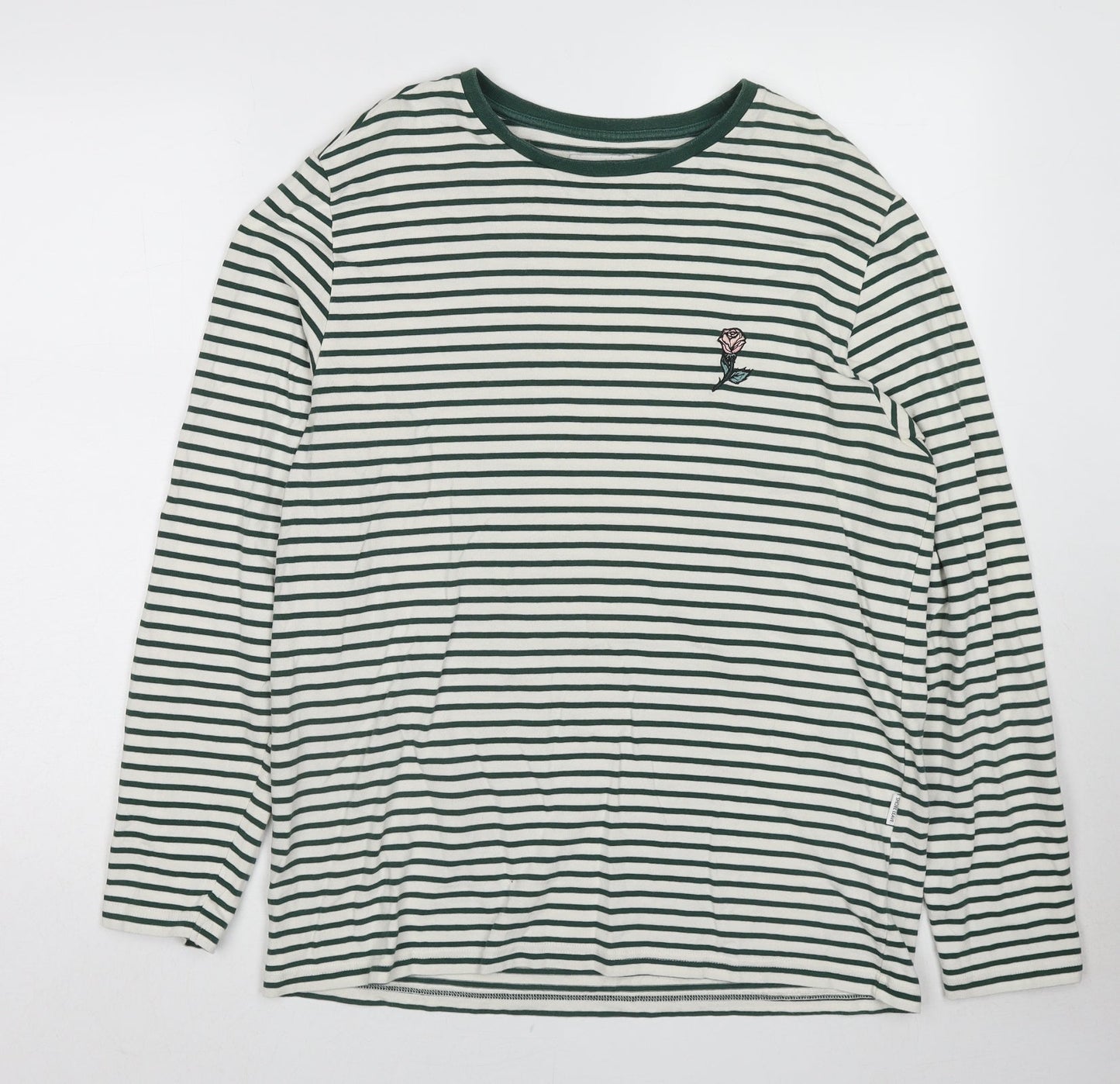 Shore Leave Womens Green Striped Cotton Pullover Sweatshirt Size L Pullover