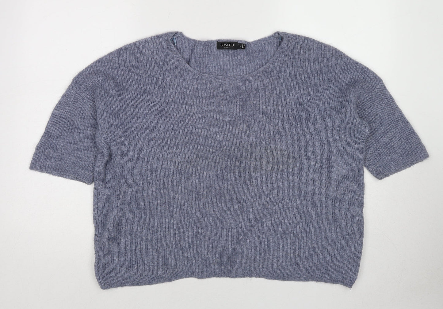 Soaked in Luxury Womens Blue Round Neck Alpaca Pullover Jumper Size S