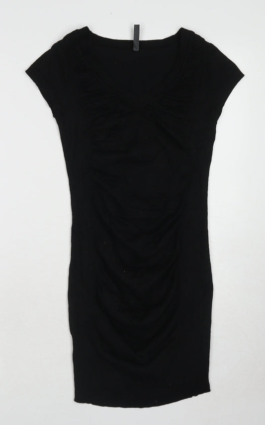 Horia Jeans Womens Black Viscose Jumper Dress Size S V-Neck Pullover