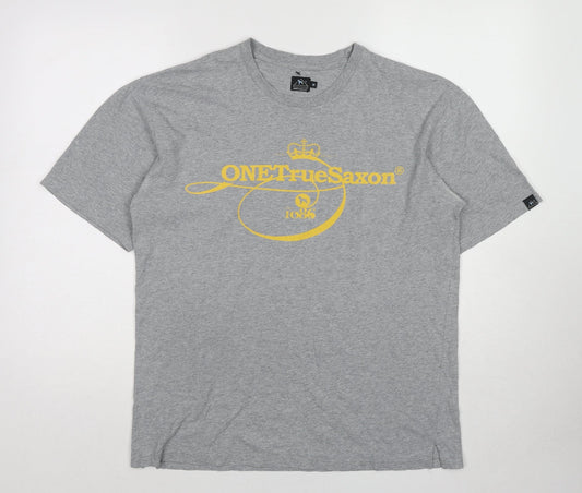 One True Saxon Womens Grey Cotton Basic T-Shirt Size M Round Neck - One True Saxon