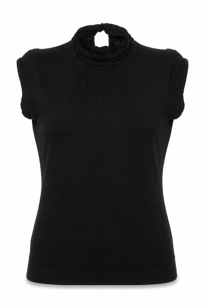 Warehouse Womens Black Viscose Basic Blouse Size 12 Round Neck
